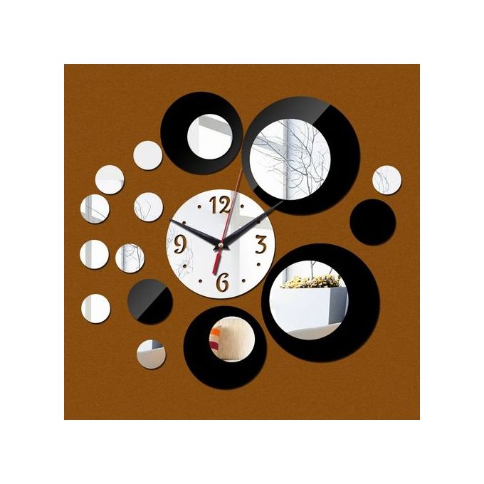 Horloge Murale Noire Miroir - Best Qualité -