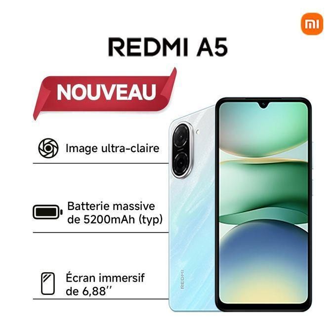 Xiaomi Redmi A5 - 6.88" - 2SIM - 4G - 8/32 Mpx - 3/64 Go - Noir - Garantie 12 Mois