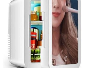 Mini Réfrigérateur Miroir avec Lumière LED, Chauffe-aliments et Refroidisseur de Boissons à 3 Vitesses, Utilisé pour Maison, Voiture