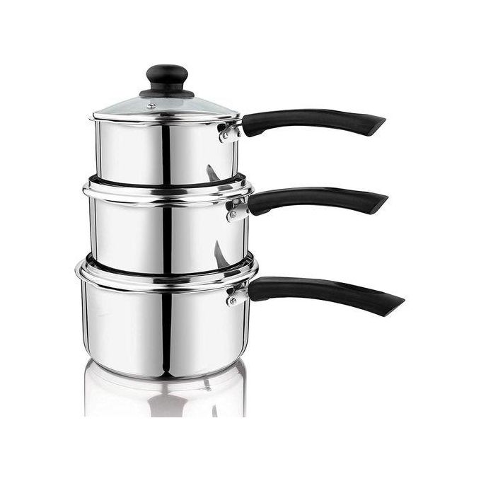 Casserole Professionnelle 3 Pcs Avec Couvercle Compatible Avec Couverture Vitré, L'Induction, En Acier Inoxydable Poli -gris