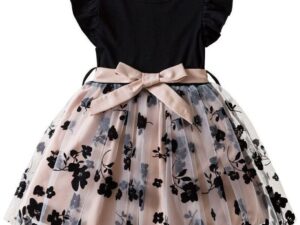 Arsuxeo Robe pour enfants imprimé nœud robe pour filles robe pour enfants dentelle Tulle vêtements occasionnels