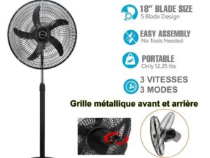 HANSEN (18 pouces) Ventilateur HS-1M sur pied silencieux à 3 vitesses de 45 cm