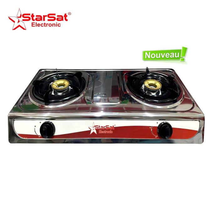 Starsat Starsat Rechaud à Gaz - cuisinière à Gaz - 2 Feux inox - Automatique - gris