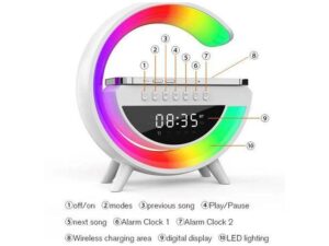 Enceinte Bluetooth portable, charge sans fil, lumière RGB, réveil, horloge