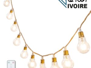 Guirlande Extérieure 5M MINTA -10 Ampoules LED Intégrée - Intensité Variable Avec Télécommande - Corde Dorée